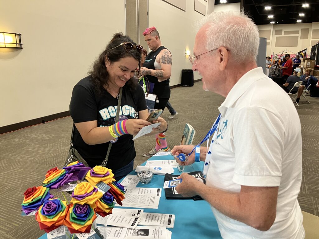 Pride Roses and Intersex Roses motivated event-goers to enthusiastically donate
to GALDEF’s mission of equal protection of all children from genital cutting customs.
The unique flowers were handmade and donated by Michigan florist Glen Powell.